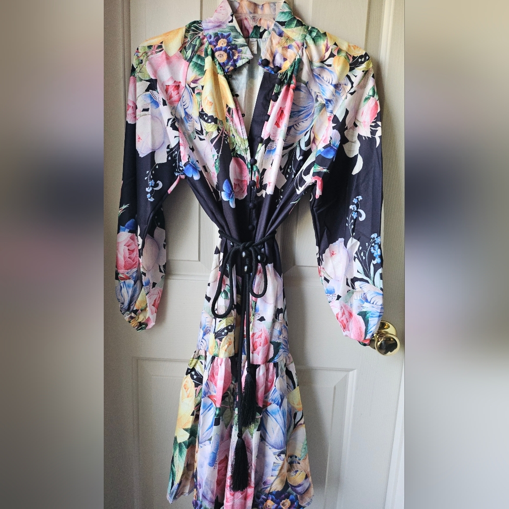 Floral Long Sleeve Dress with Tie Waist